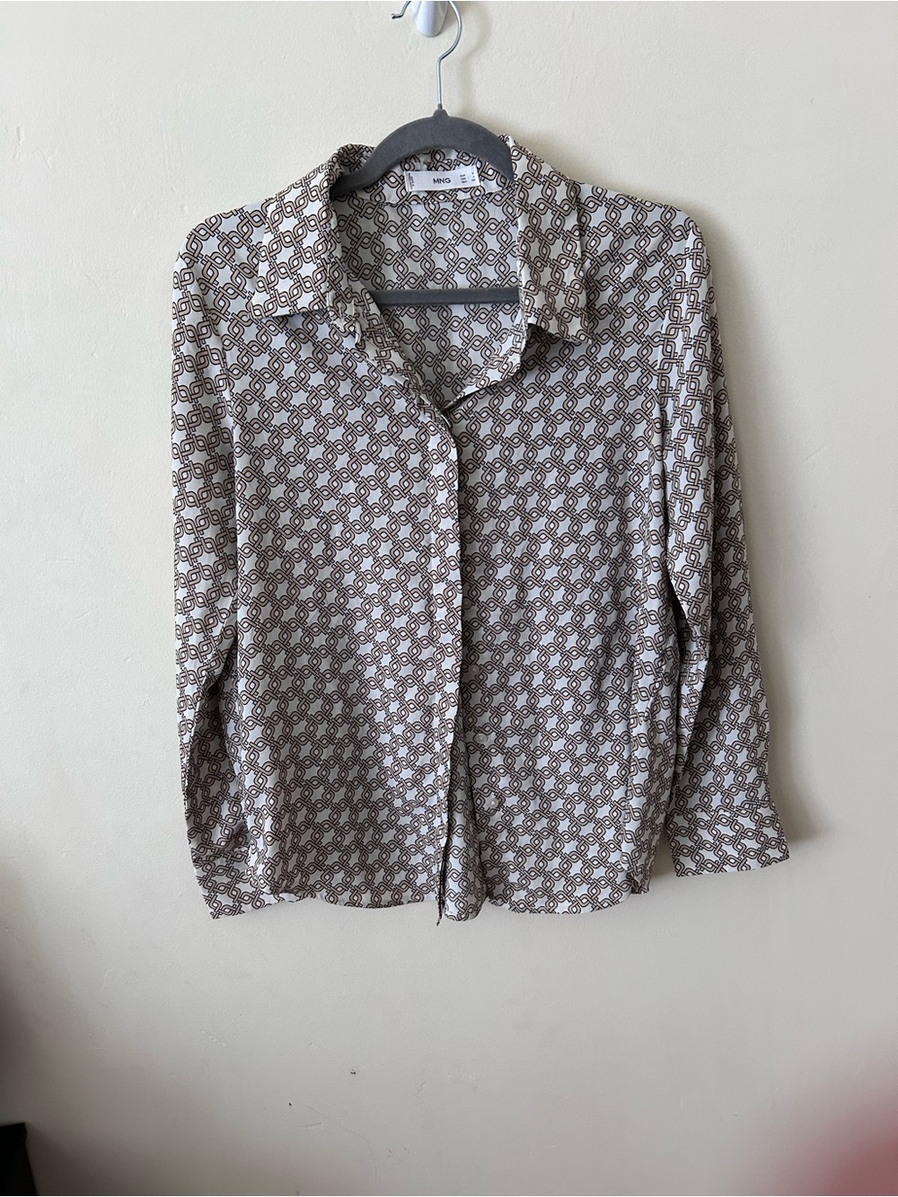 Mango Brown & White Geometric Print Button-Down Shirt